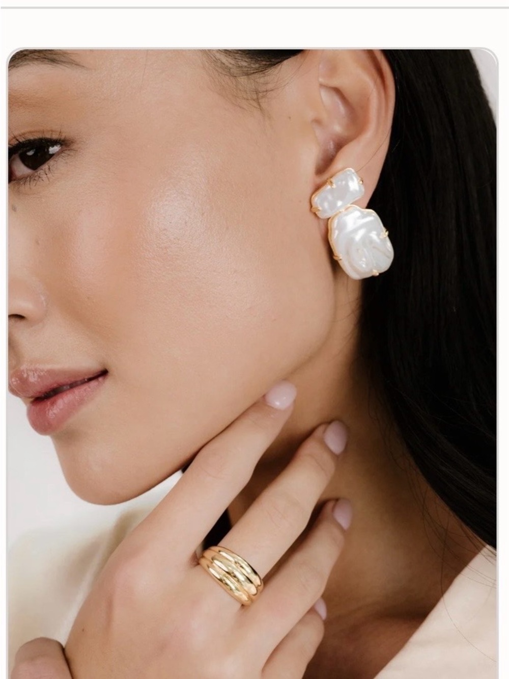 ettika Edge of Water Double Pearl Earrings